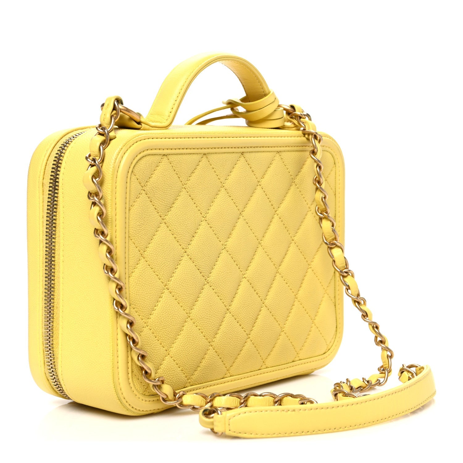 Chanel Caviar Quilted Medium CC Filigree Vanity Case Yellow