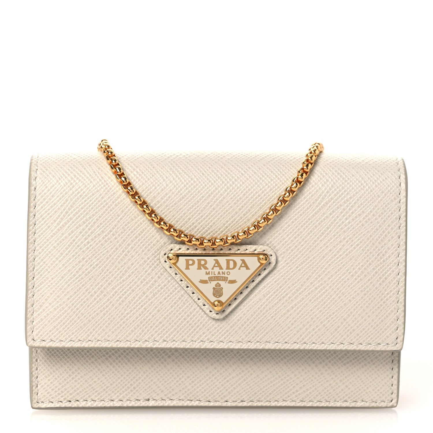 Prada Saffiano Card Holder With Chain Talco