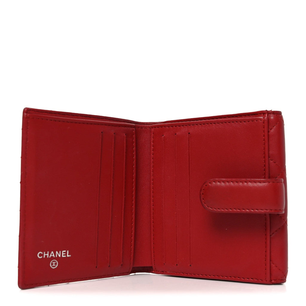 Lambskin Quilted Compact French Flap Wallet Red