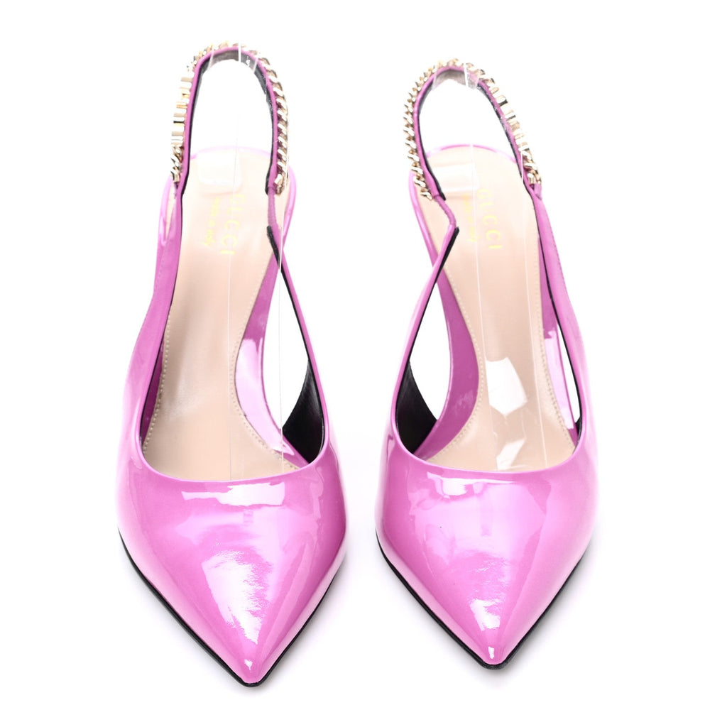 Gucci Vernice Crystal Nappa Charlotte Signoria 105 Slingback Pumps 40 Libre Pink