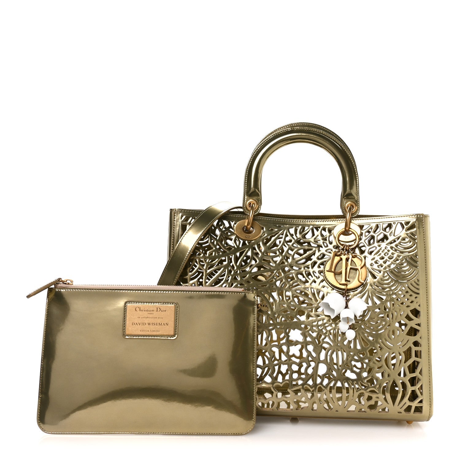 Christian Dior X DAVID WISEMAN Metallic Calfskin Laser Cut Large Lady Dior Gold