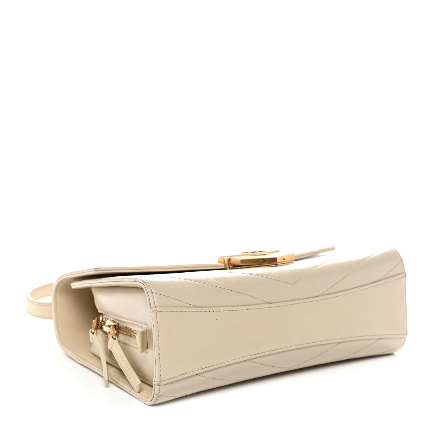 Chanel Calfskin Chevron Quilted Large Medal Flap Light Beige