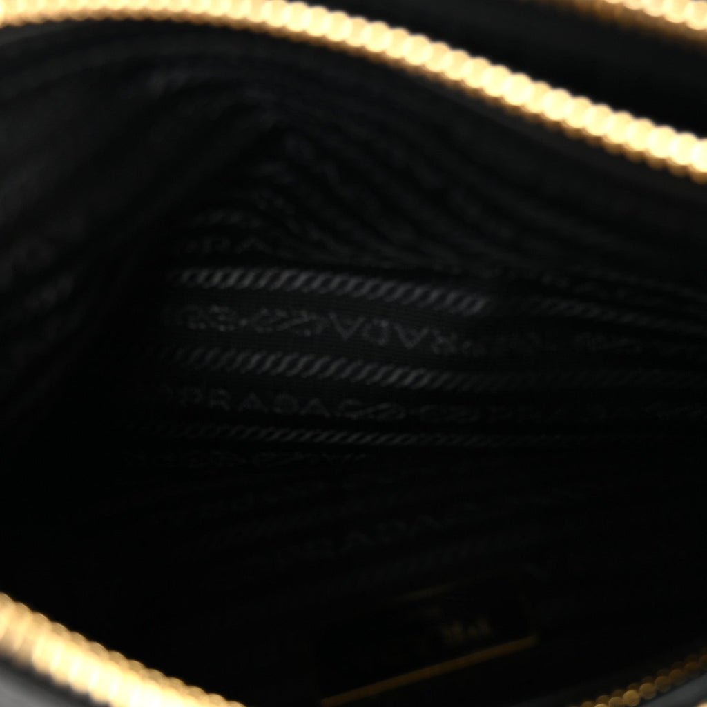 Prada Tessuto Nylon Soft Calf Double Zip Crossbody Bag Black
