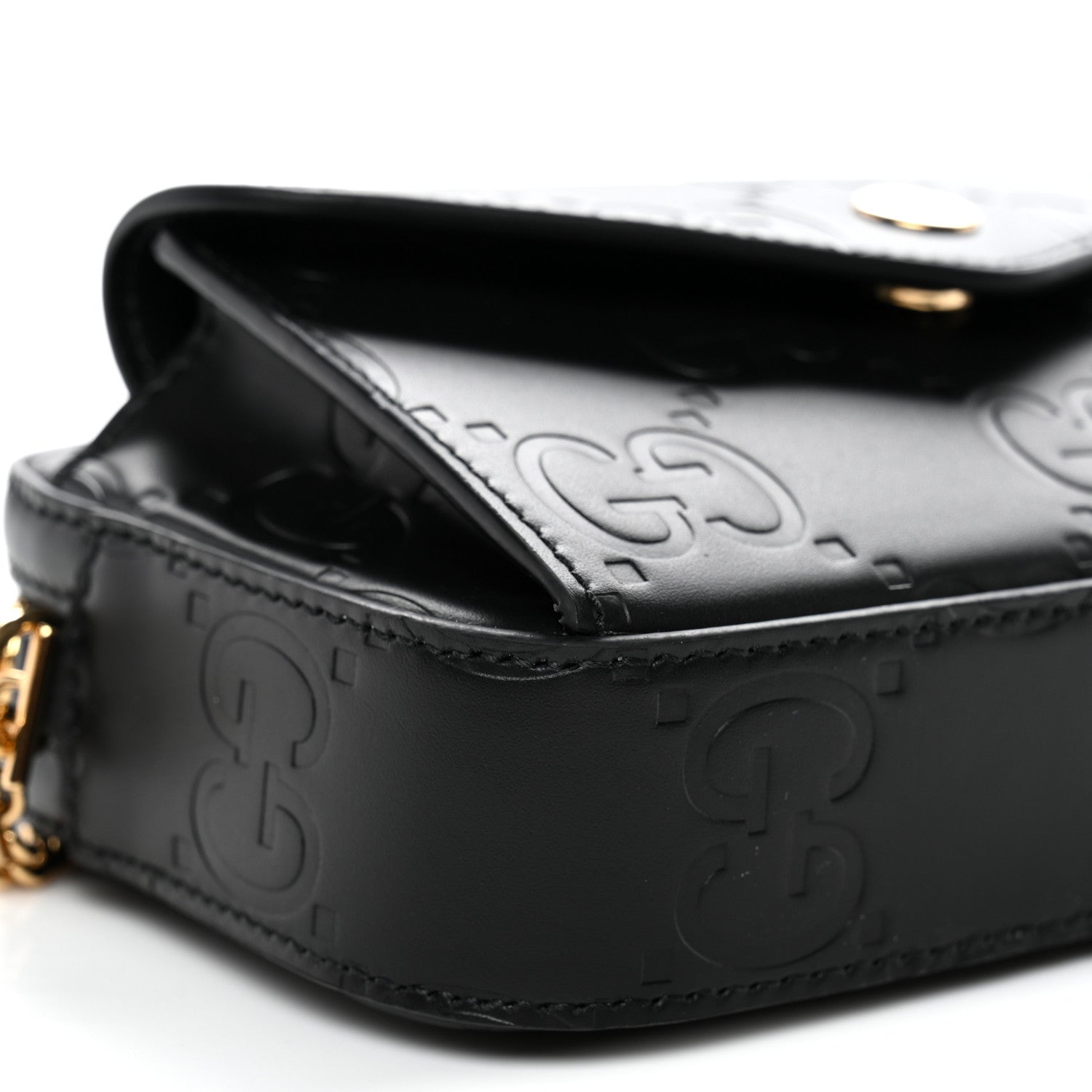 Gucci Calfskin GG Super Mini Debossed Chain Wallet Black