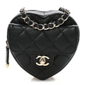 Chanel Lambskin Quilted CC In Love Heart Waist Belt Bag With Chain Black