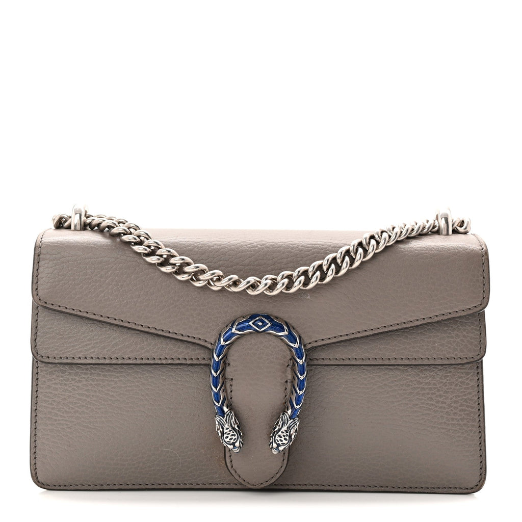 Gucci Dollar Calfskin Enamel Small Dionysus Shoulder Bag Dusty Grey Electric Blue