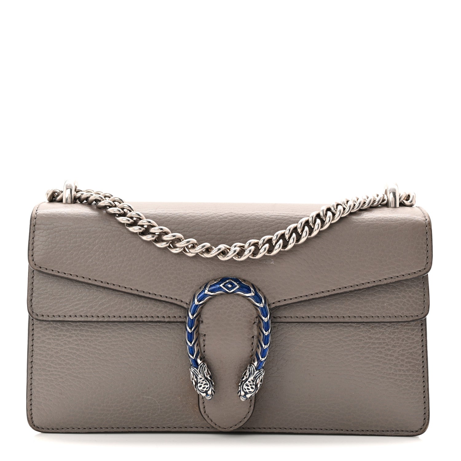 Gucci Dollar Calfskin Enamel Small Dionysus Shoulder Bag Dusty Grey Electric Blue