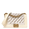Chanel Lambskin Tulle Embroidered Medium Boy Flap White