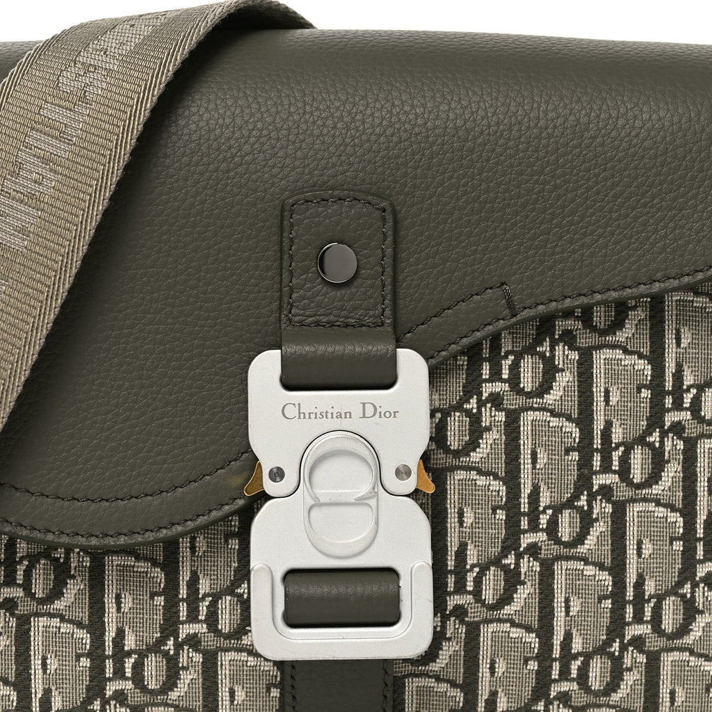 Christian Dior Oblique Jacquard Grained Calfskin Small Saddle Messenger Bag With Flap Green