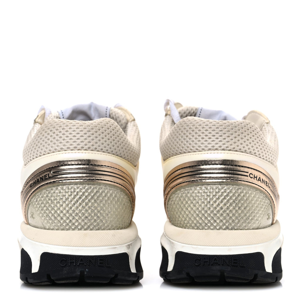 Fabric Laminated Calfskin Stretch CC Sneakers 41 Ivory White Silver