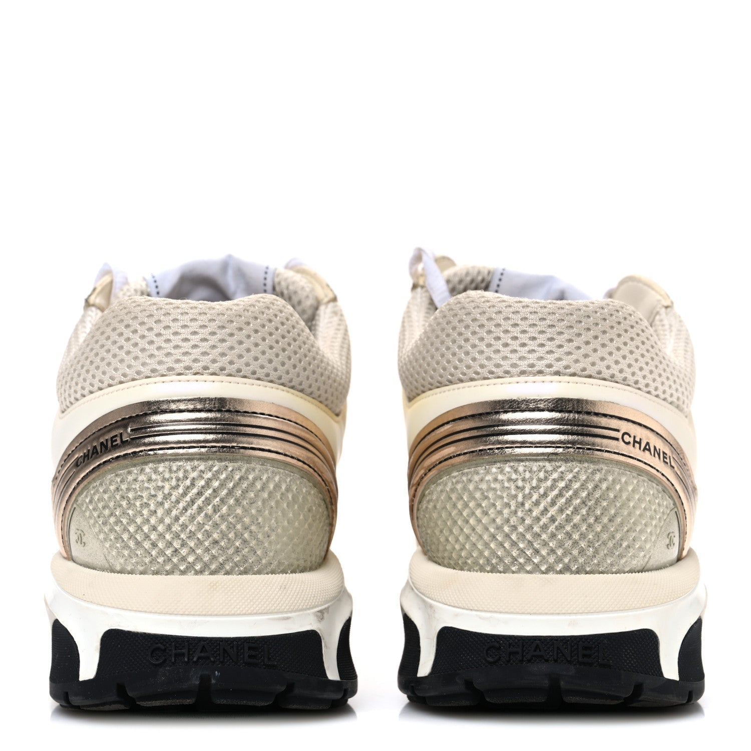 Fabric Laminated Calfskin Stretch CC Sneakers 41 Ivory White Silver