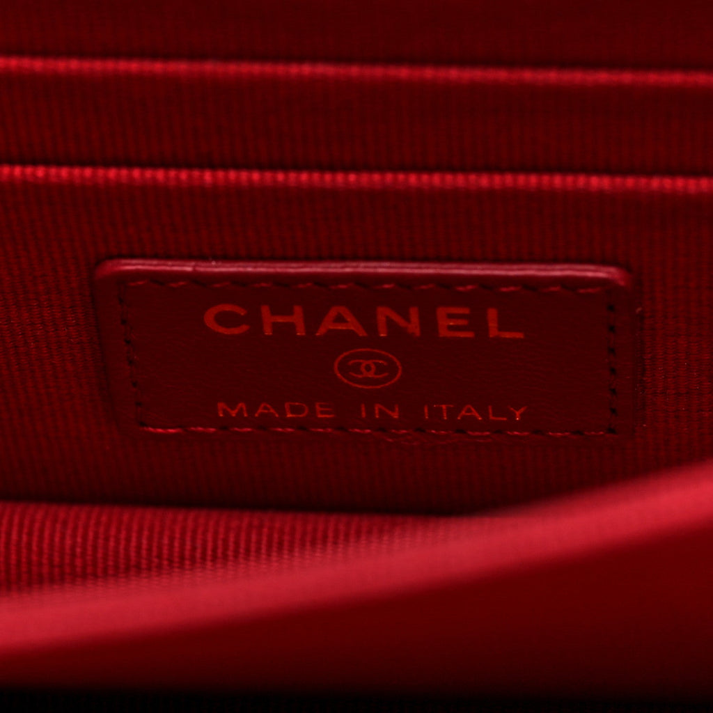 Chanel Lambskin Enamel Quilted Pending CC Clutch With Chain Black
