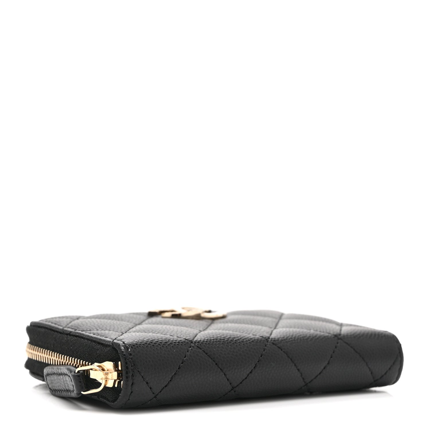 Caviar Quilted Crystal Zip Around Coin Purse Wallet Black