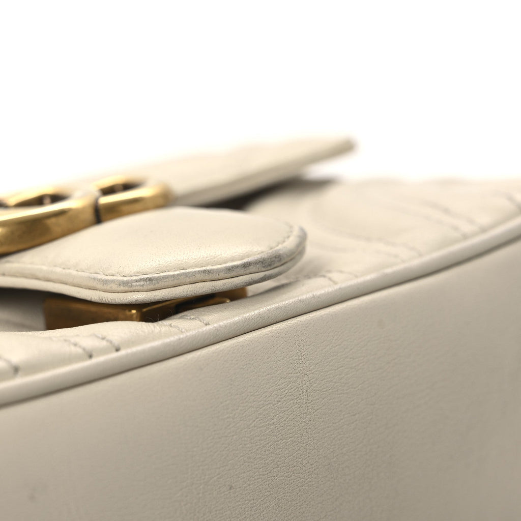 Gucci Calfskin Matelasse Mini GG Marmont Shoulder Bag White