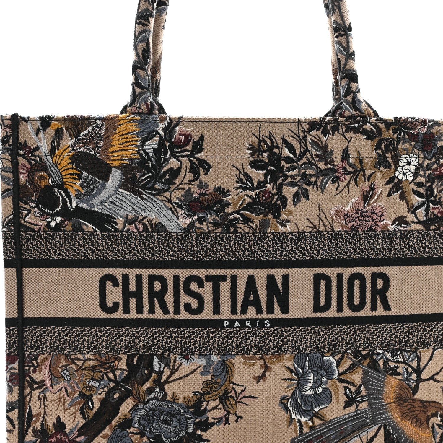 Christian Dior Canvas Embroidered Jardin D'Hiver Medium Book Tote Beige Multicolor