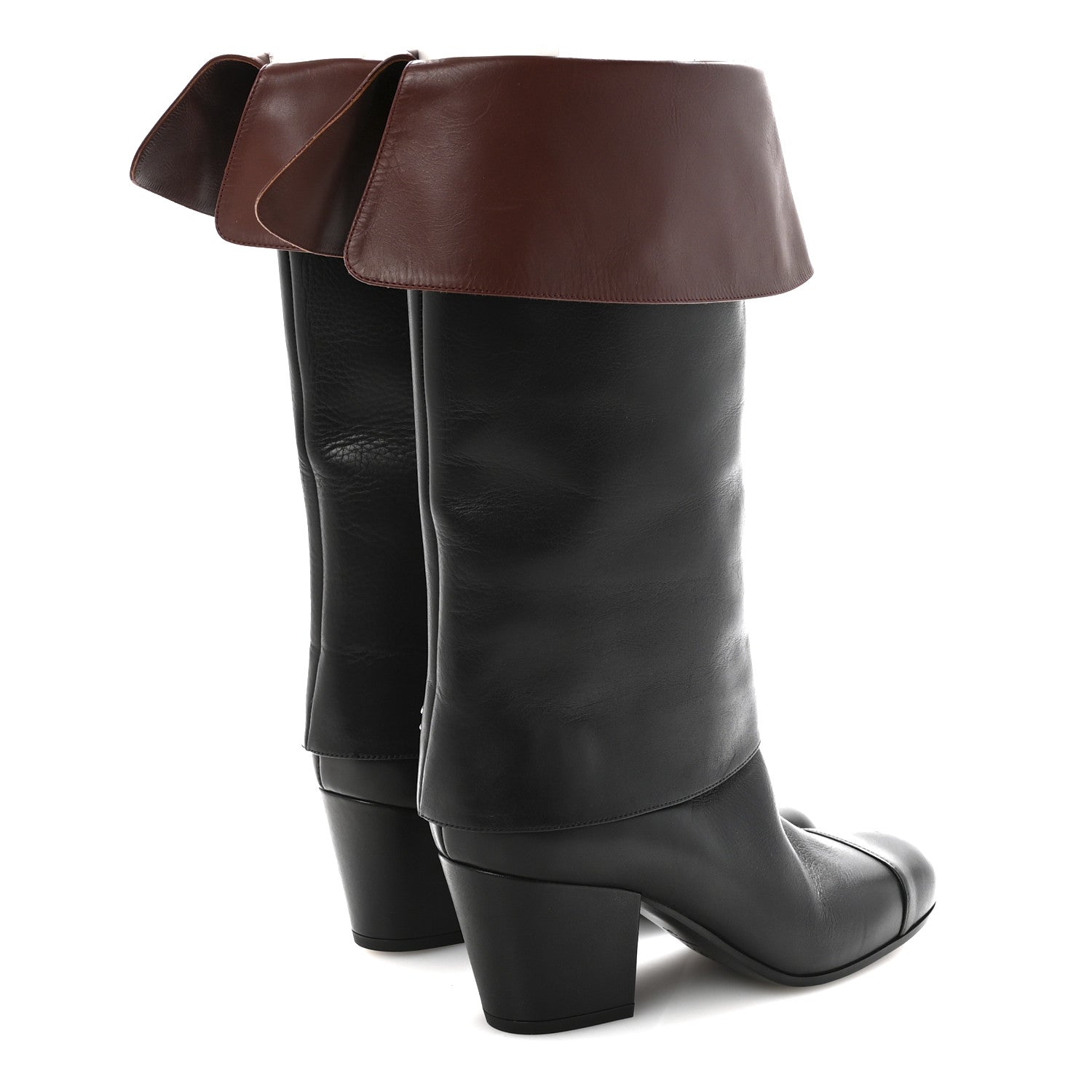 Calfskin CC Fold Over Boots 38 Black Brown