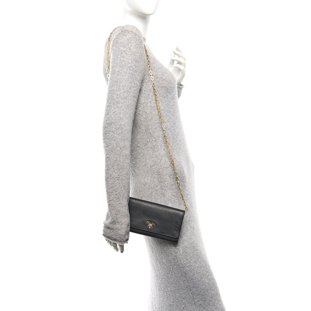 Prada Saffiano Metal Large Chain Wallet Black