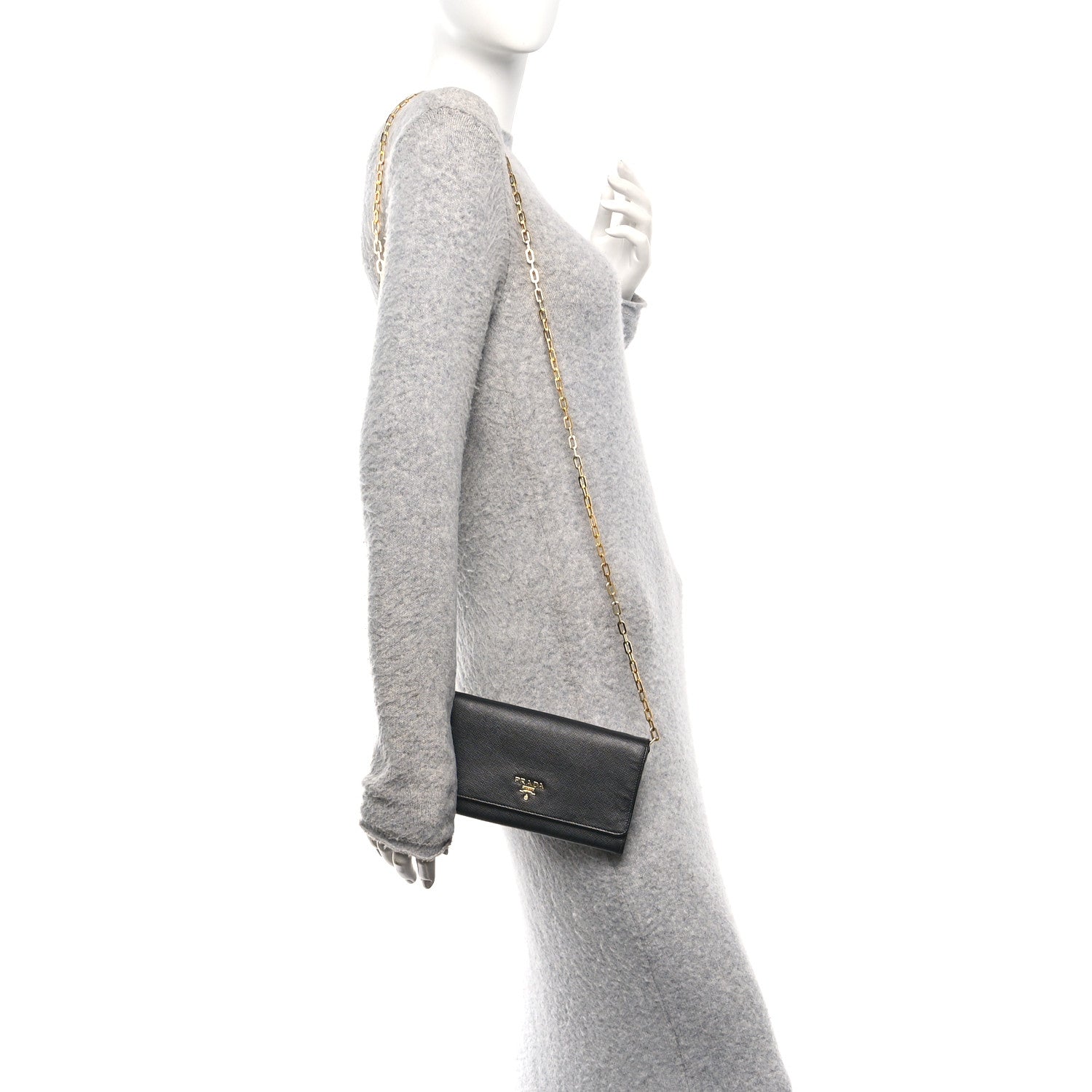 Prada Saffiano Metal Large Chain Wallet Black