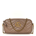 Gucci Calfskin Matelasse Mini GG Marmont Chain Crossbody Bag Porcelain Rose
