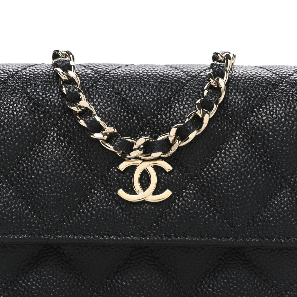Chanel Caviar Quilted Mini Ribbon Wallet On Chain WOC Black