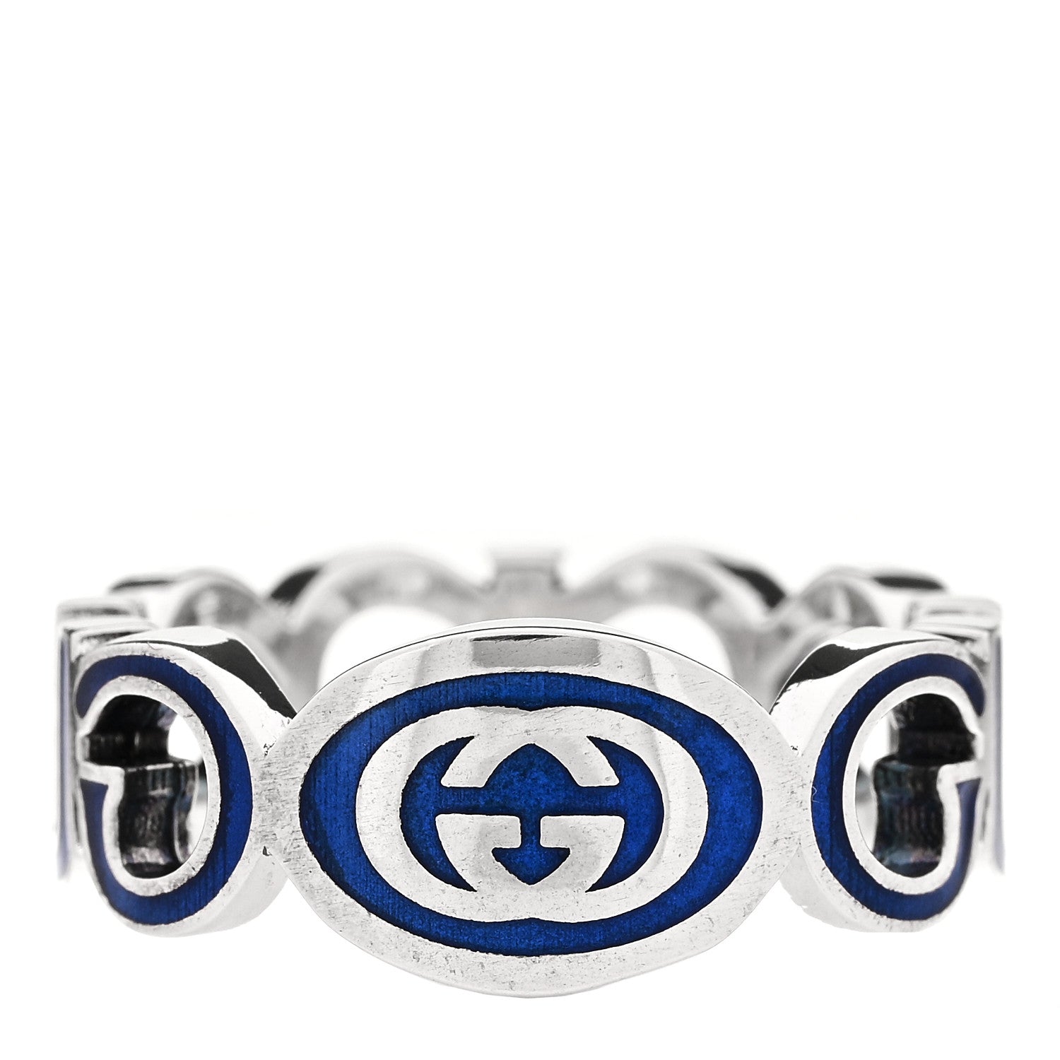 Gucci Sterling Silver Enamel Interlocking G Logo Ring 60 9 Blue
