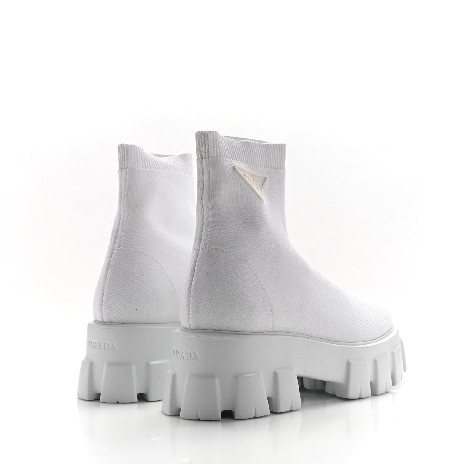 Prada Knit Rubber Triangle Logo Monolith 55mm Ankle Boots 38 Bianco