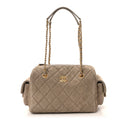 Chanel Suede Quilted Chanel 25 Bowling Bag Dark Grey