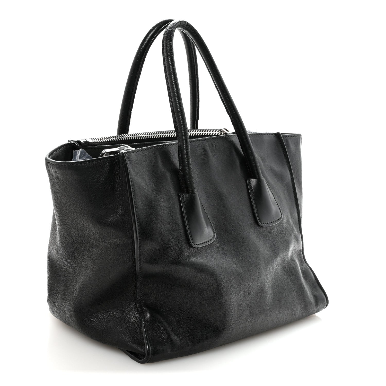 Prada Glace Calf Twin Pocket Tote Black