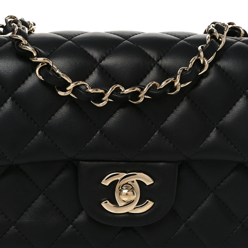 Chanel Lambskin Quilted Mini Rectangular Flap Black