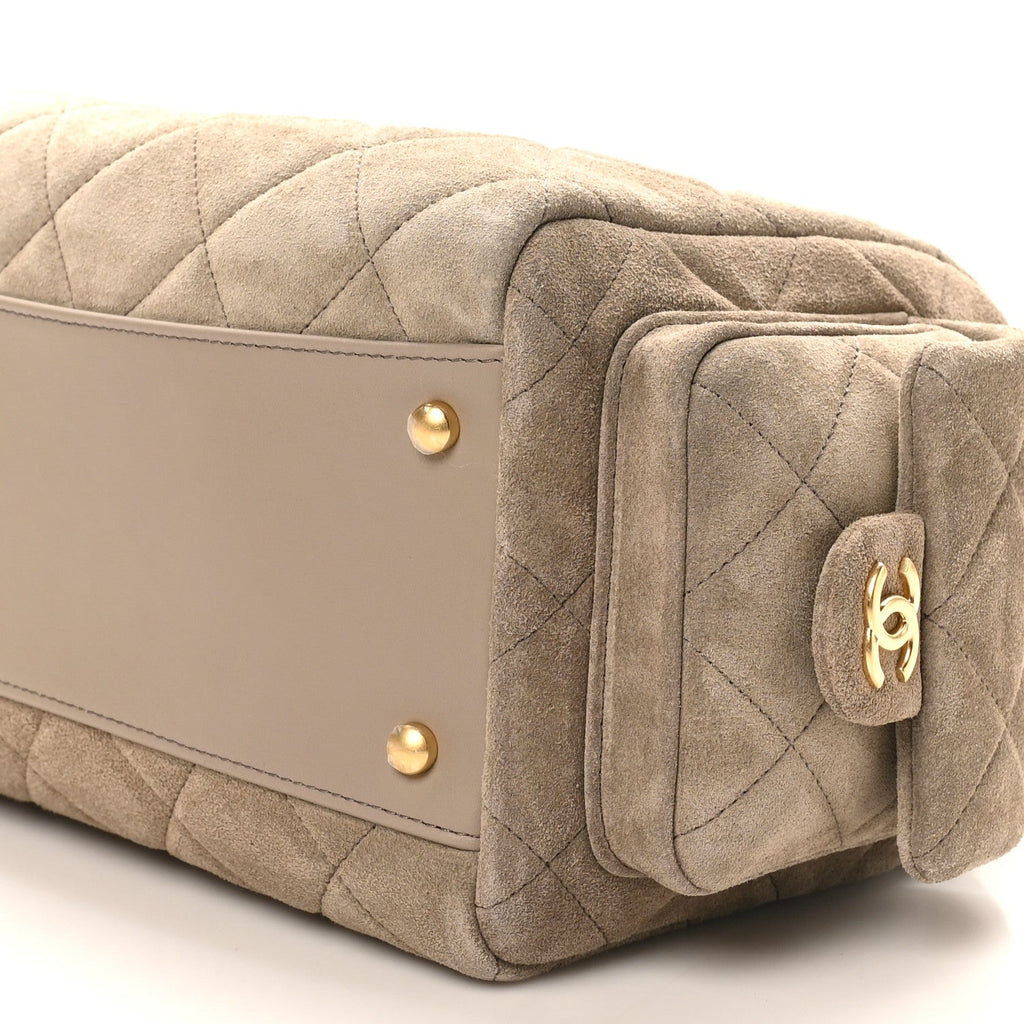 Chanel Suede Quilted Chanel 25 Bowling Bag Dark Grey