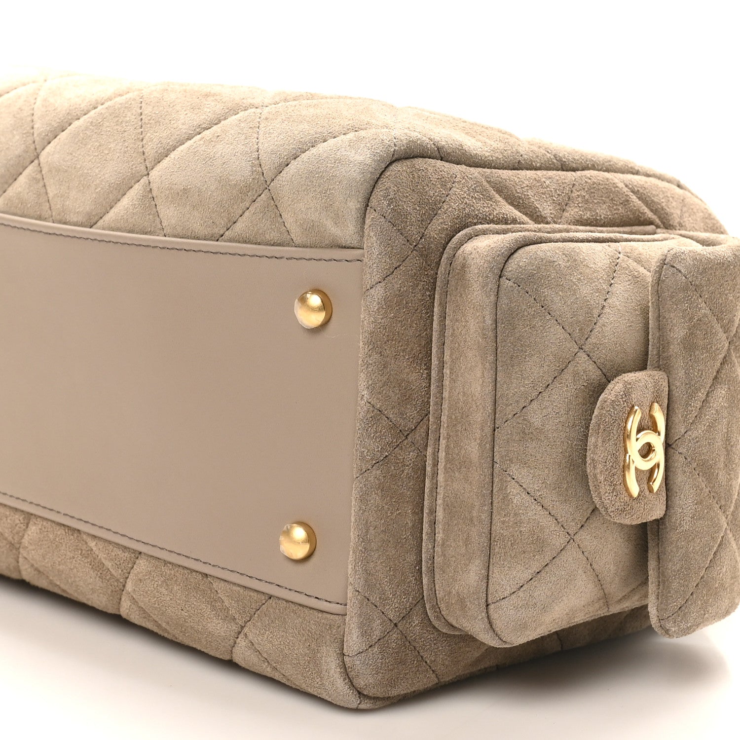Chanel Suede Quilted Chanel 25 Bowling Bag Dark Grey