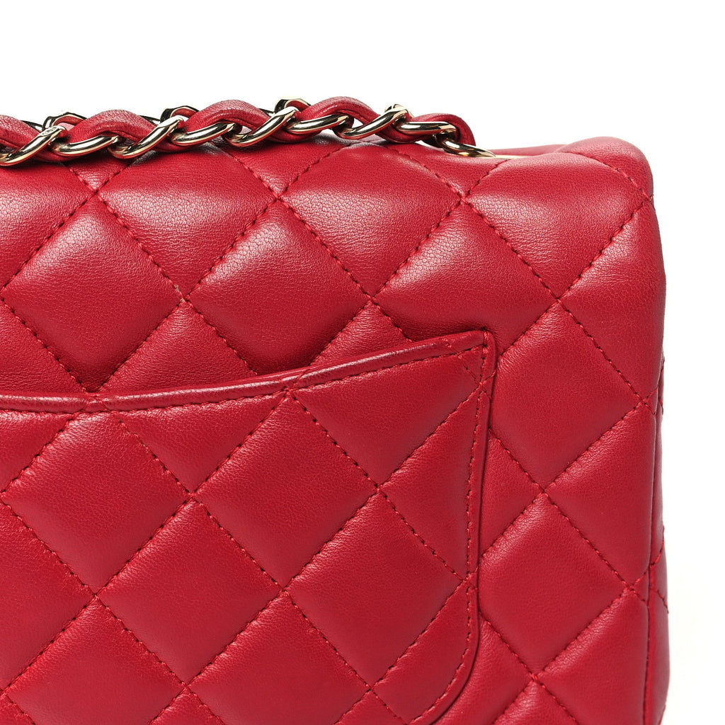 Chanel Lambskin Quilted Mini Rectangular Flap Dark Pink