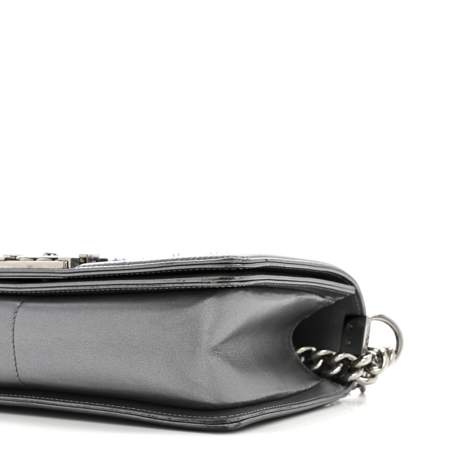 Chanel Tweed Metallic Lambskin Medium Boy Flap Silver