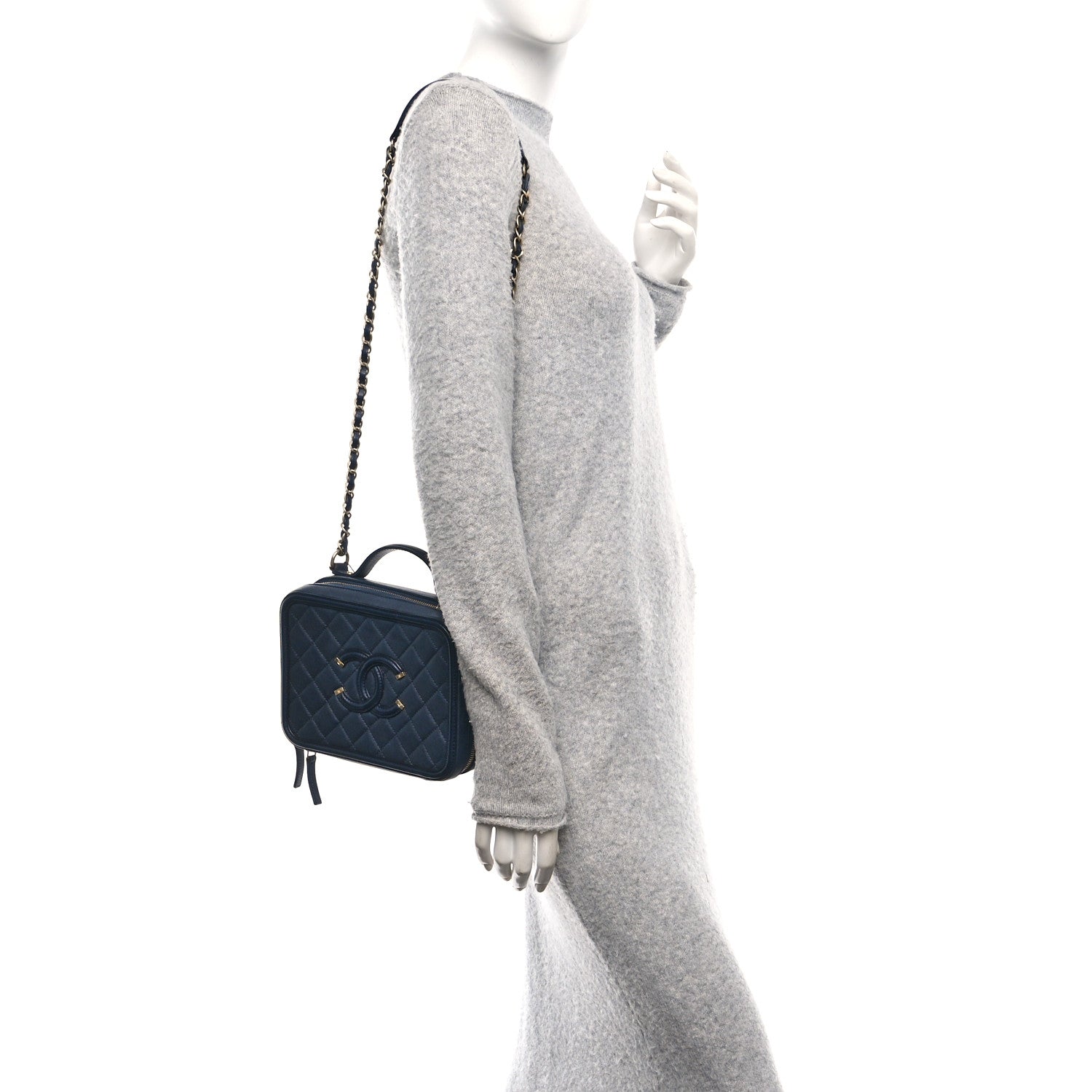 Chanel Caviar Quilted Medium CC Filigree Vanity Case Navy