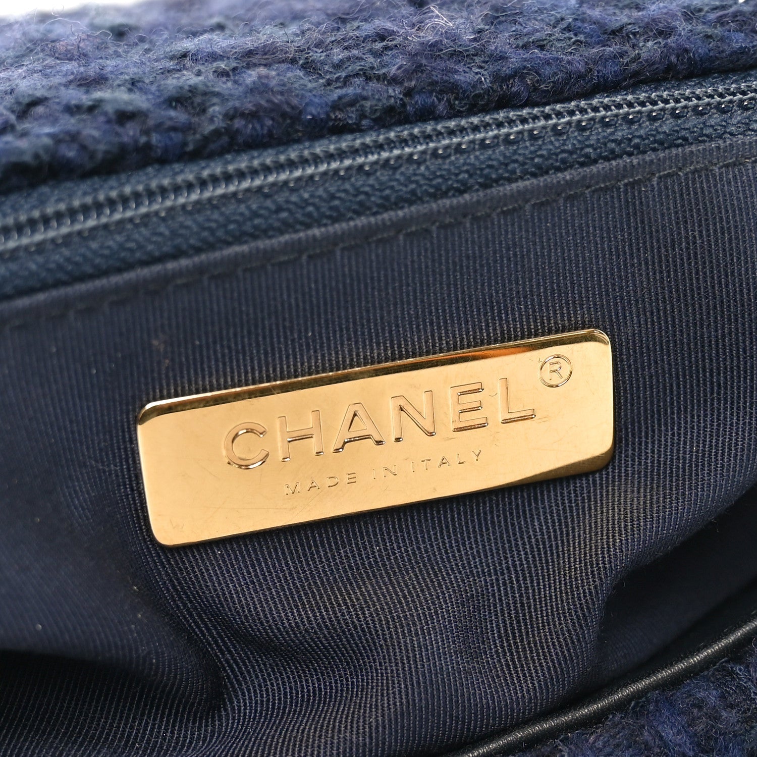Chanel Tweed Quilted Large Chanel 19 Flap Navy Blue
