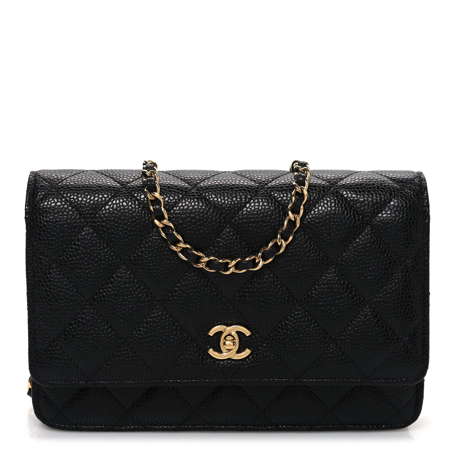 Chanel Caviar Quilted CC Turnlock Wallet On Chain WOC Black