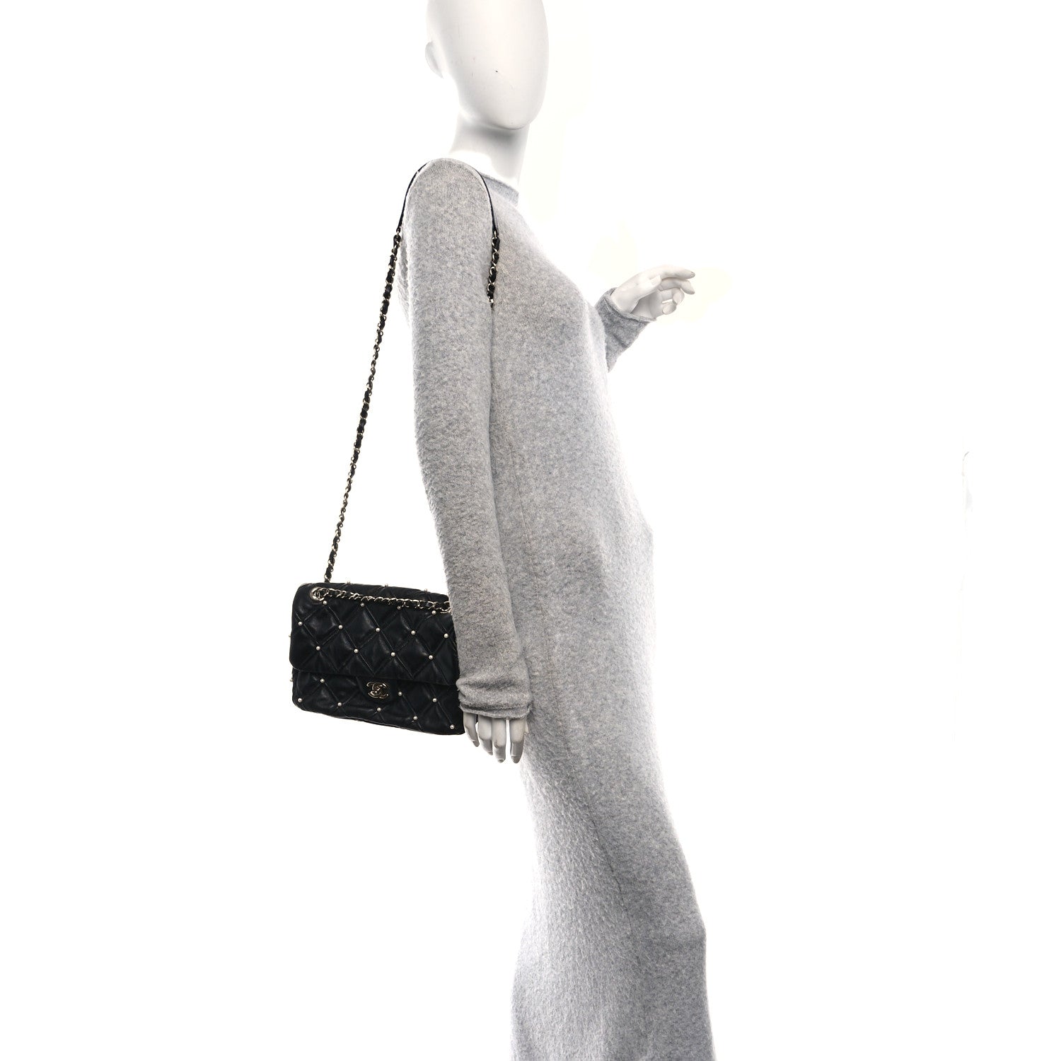Chanel Lambskin Quilted Pearl Studded Flap Black