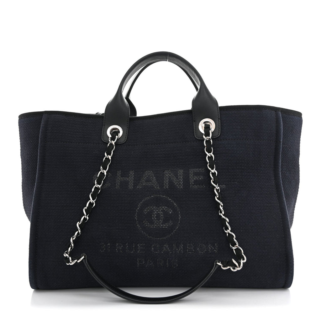 Chanel Mixed Fibers Calfskin Medium Deauville Tote Navy Blue