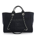 Chanel Mixed Fibers Calfskin Medium Deauville Tote Navy Blue