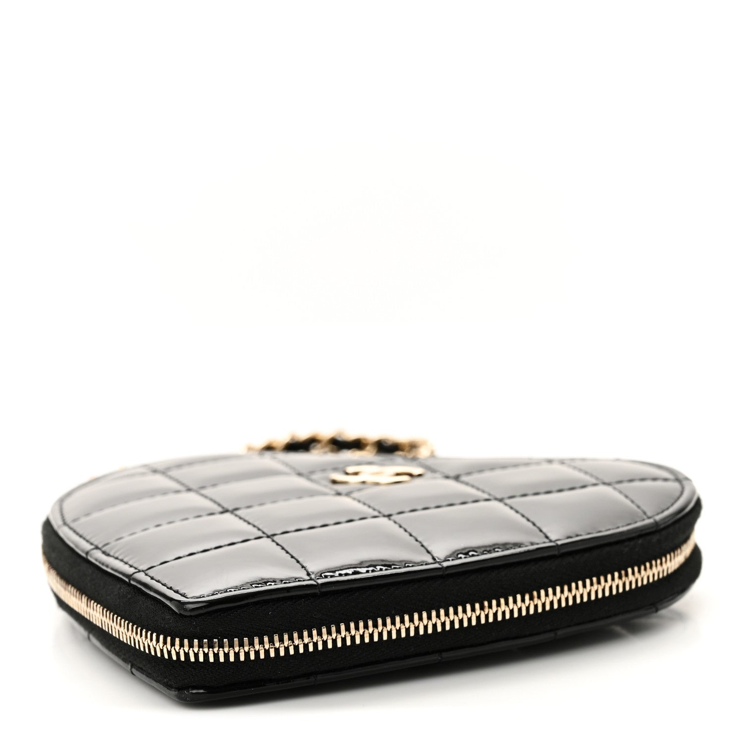 Chanel Patent Calfskin Resin Quilted CC Heart Clutch With Chain Black