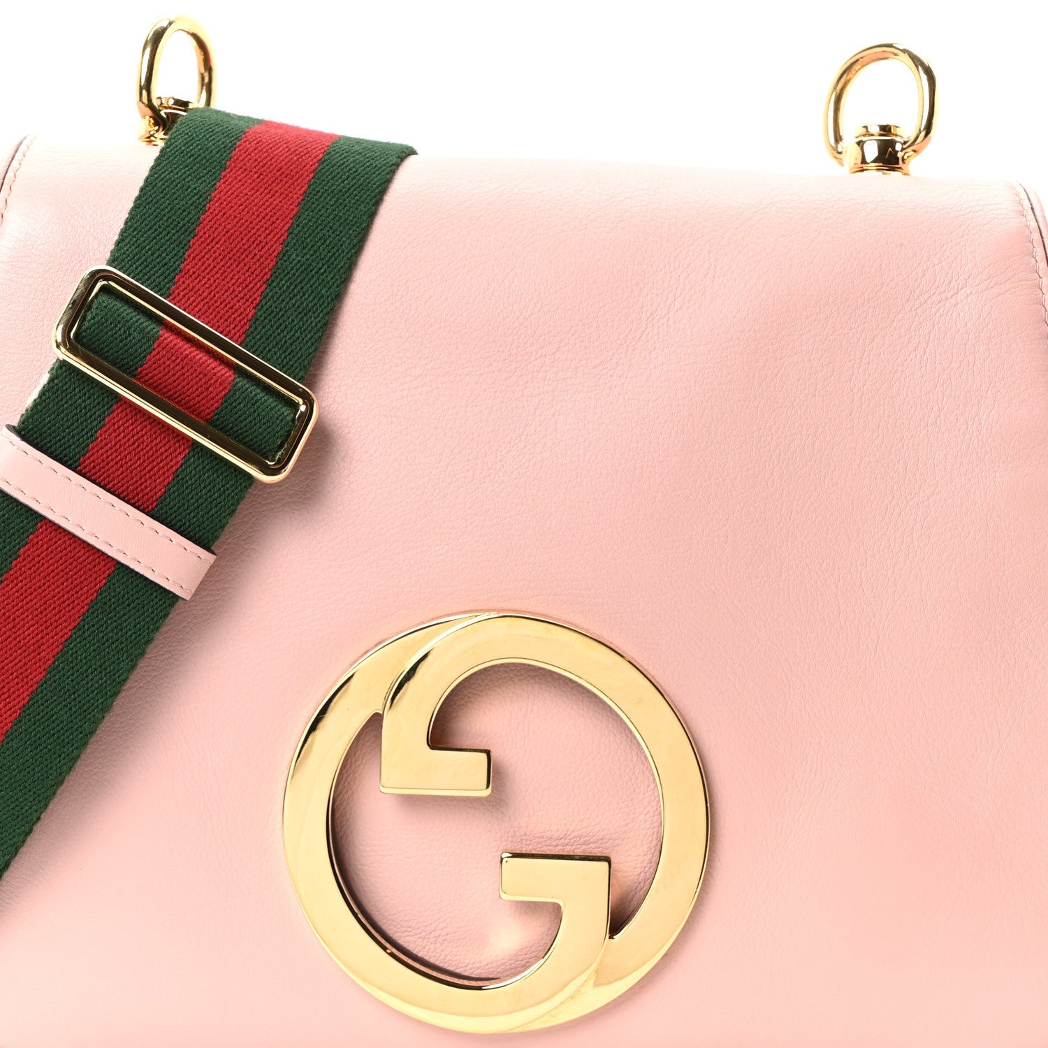 Gucci Roxy Calfskin Web Medium Blondie Top Handle Shoulder Flap Bag Powder Pink