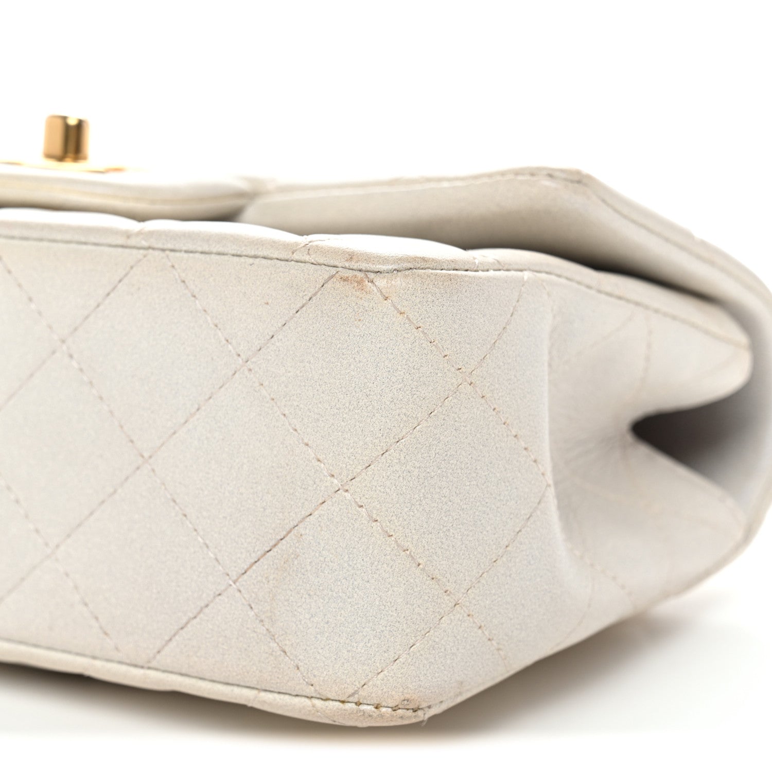 Chanel Iridescent Lambskin Quilted Mini Top Handle Rectangular Flap White