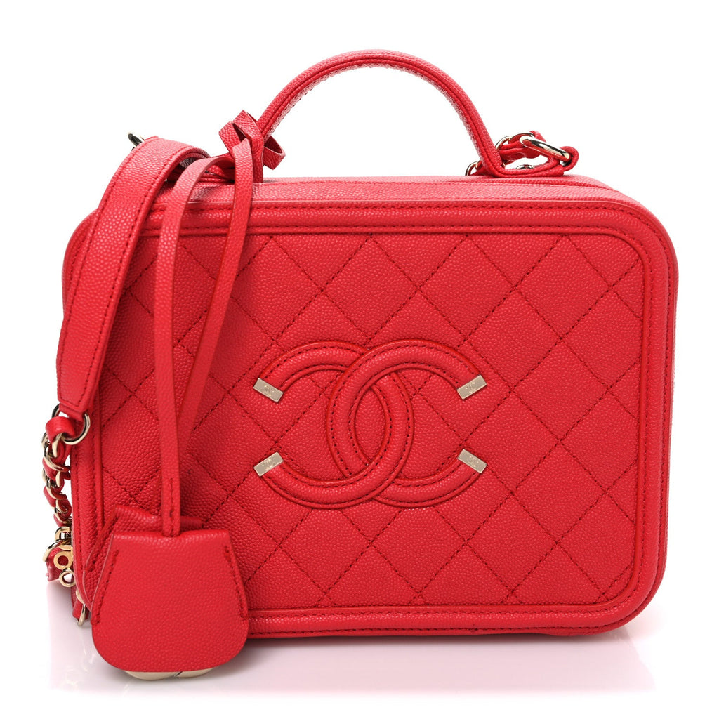 Chanel Caviar Quilted Medium CC Filigree Vanity Case Red