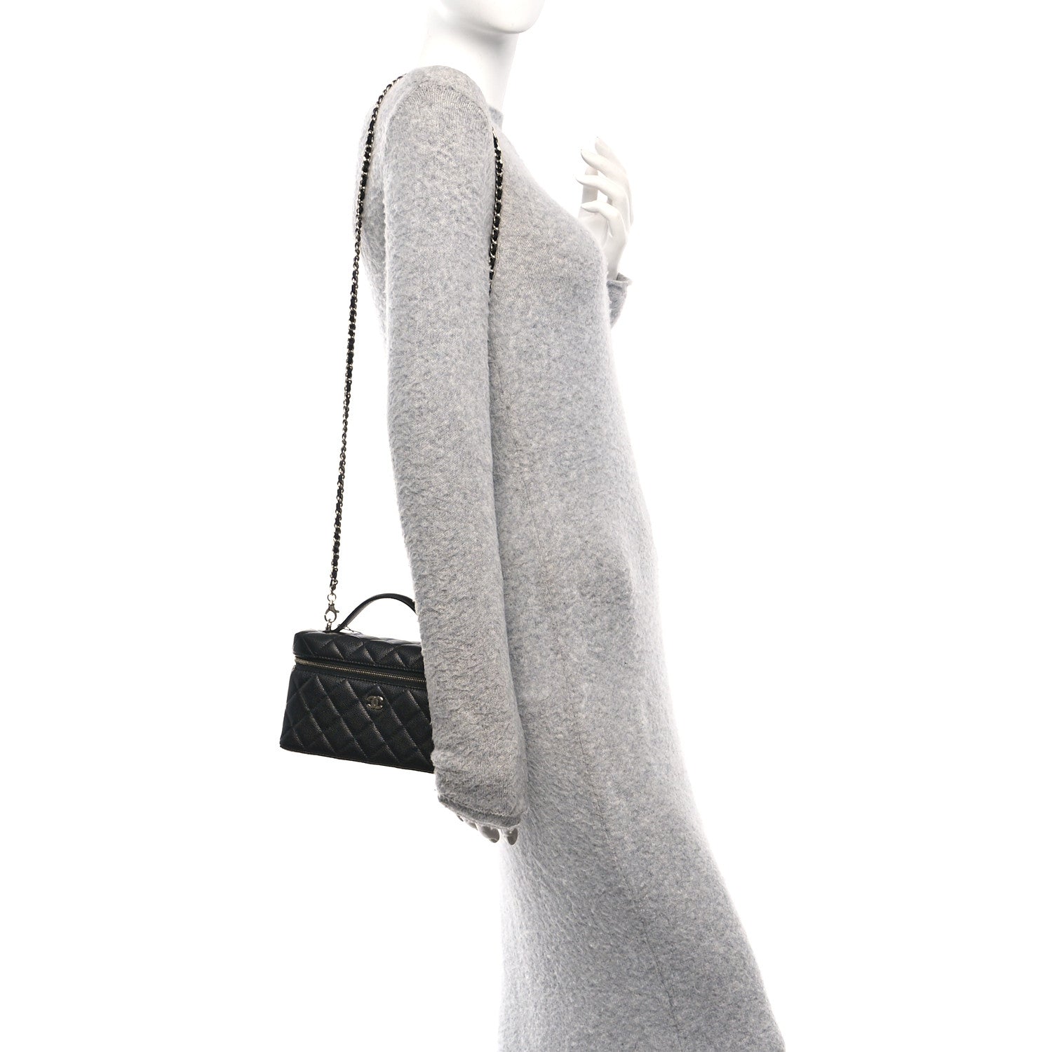Chanel Caviar Quilted Top Handle Slim Vanity With Chain Black