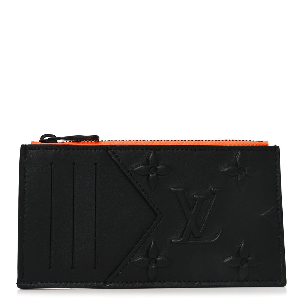 Louis Vuitton Calfskin Debossed Monogram Seal Coin Card Holder Black