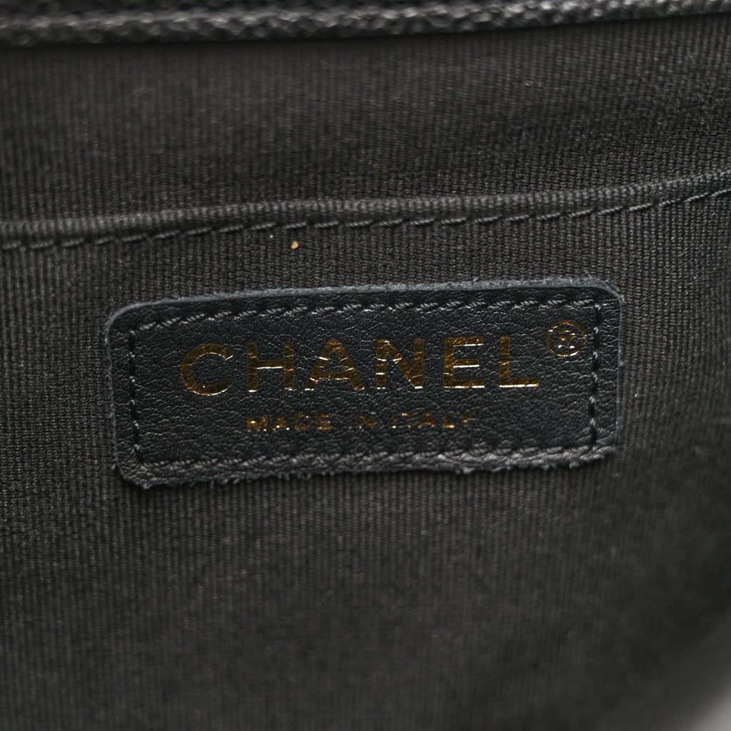 Chanel Shiny Caviar Quilted Medium Duma Pockets Drawstring Backpack Black