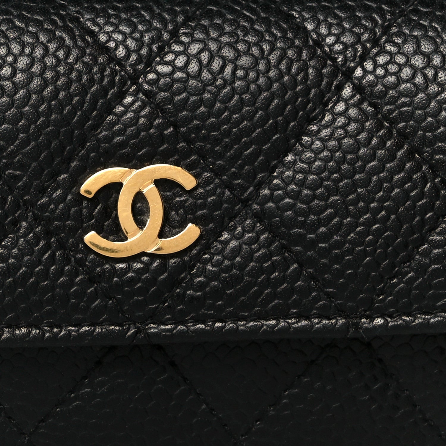 Caviar Quilted Flap Card Holder Wallet Black