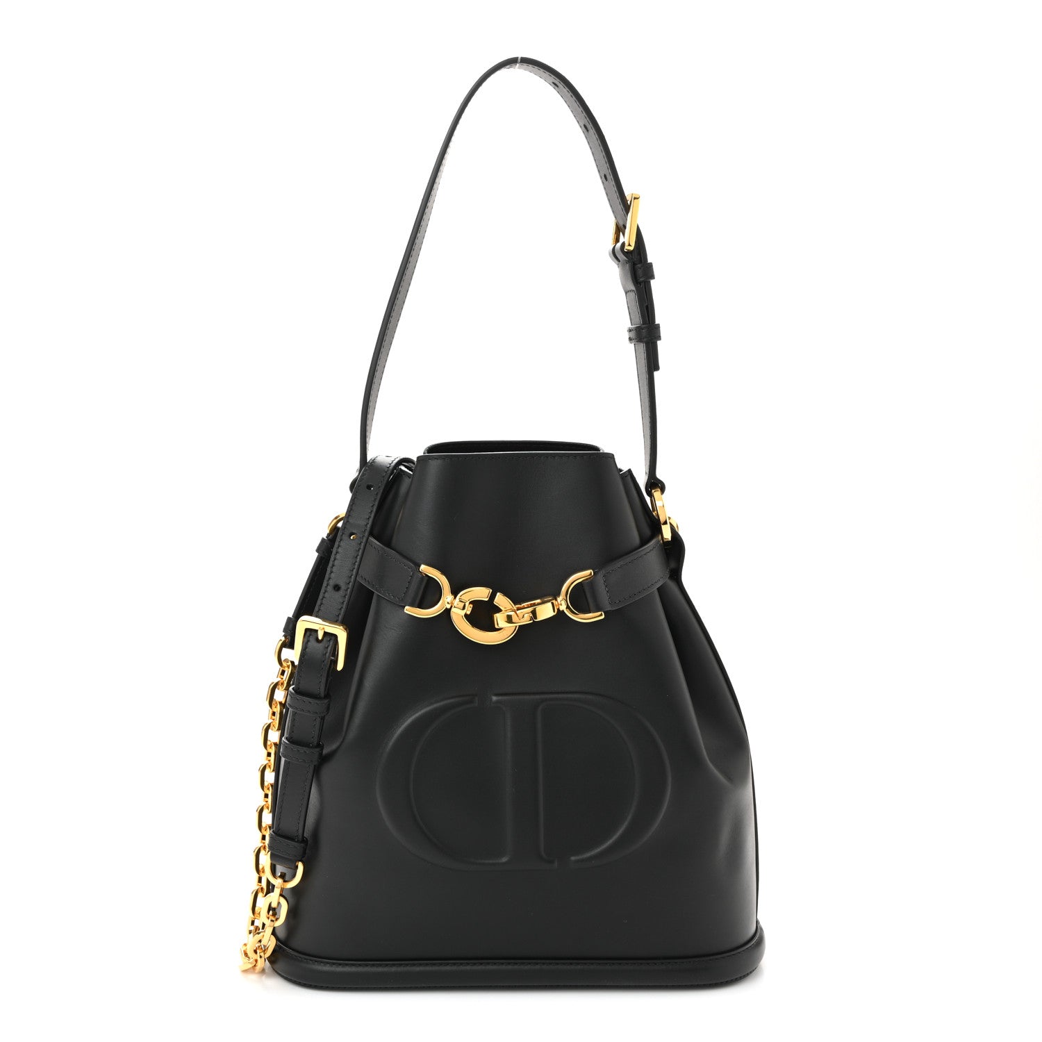 Christian Dior Calfskin CD Embossed Medium C'est Chain Bucket Bag Black