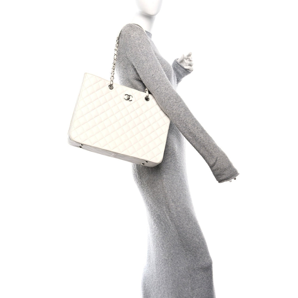Chanel Calfskin Quilted Large Classic Shopping Tote White