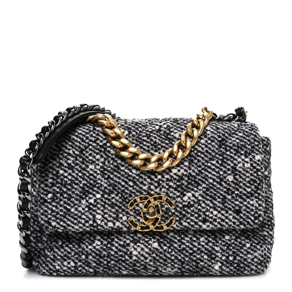Chanel Tweed Quilted Medium Chanel 19 Flap Grey